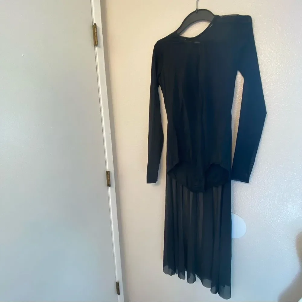 Weissman Balera dance costume black maxi dress long sleeve 14423 MA Medium adult